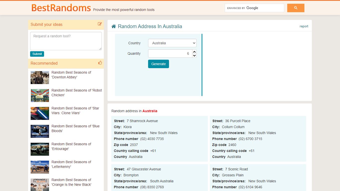 Random Address In Australia | Best Random Tools